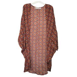 New RUJUTA SHETH Cocoon Kimono ONESIZE Red Geo Floral Duster Cover-up